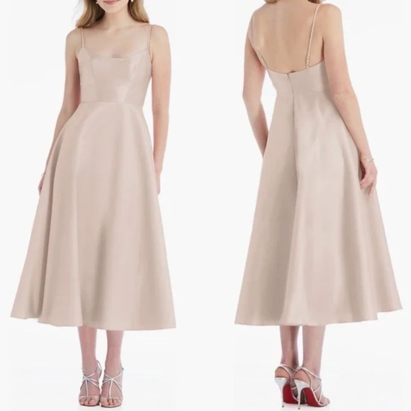 Alfred Sung Satin Twill Spaghetti Midi Dress Size 14 - Picture 1 of 10